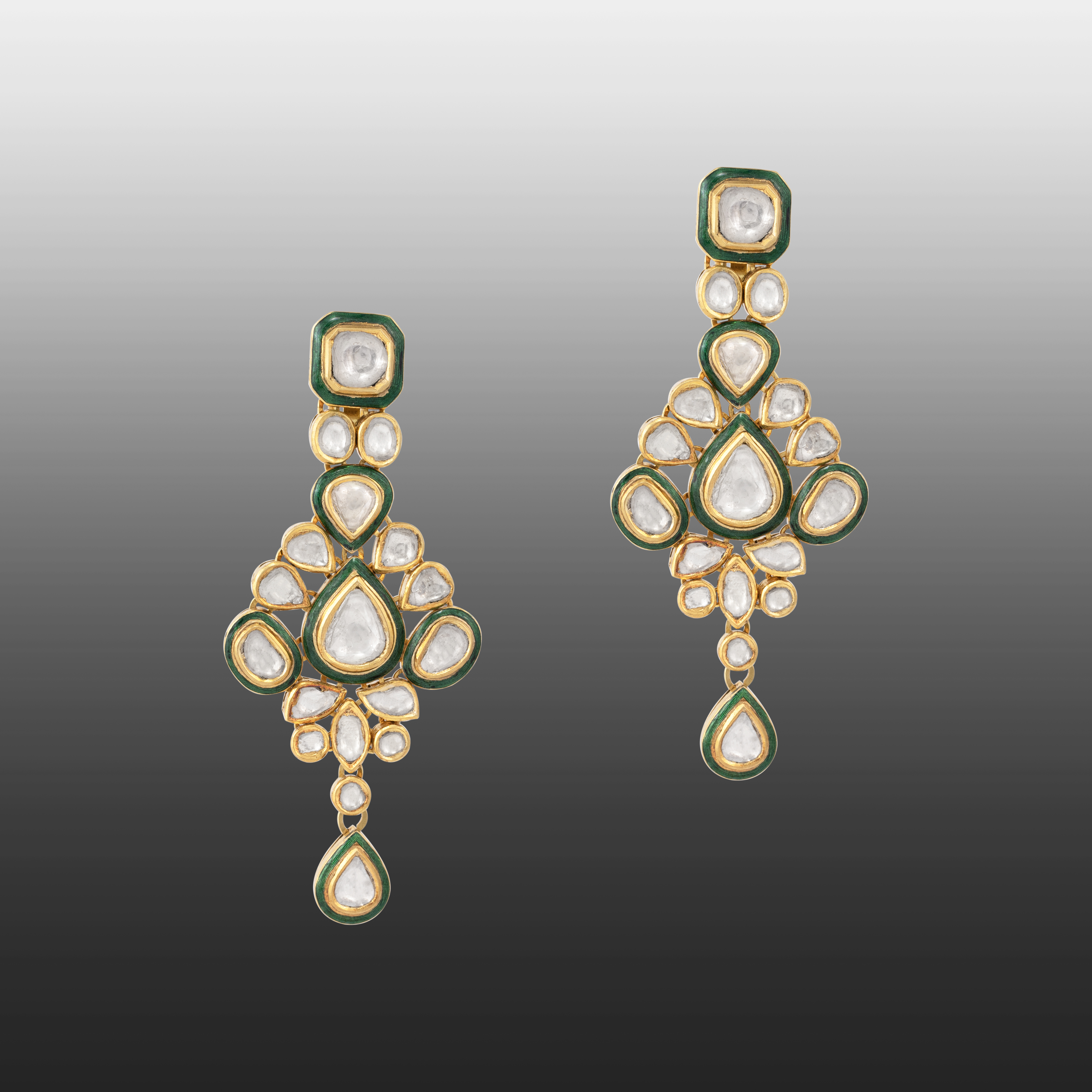 Long Green Enamel Polki Earring